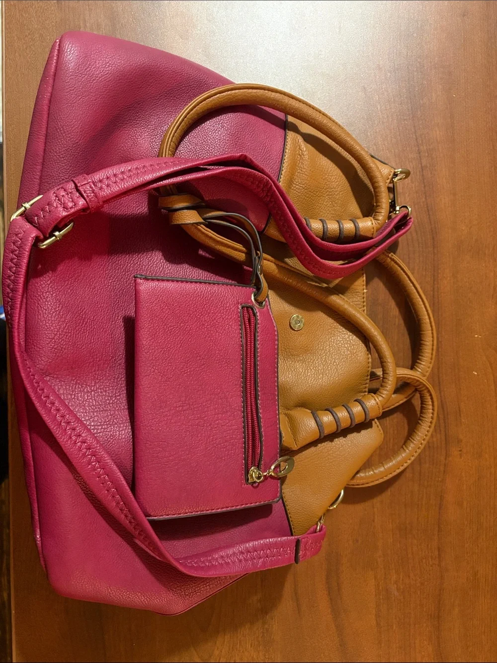Leather Two-Tone Burgundy & Tan Shoulder Bag